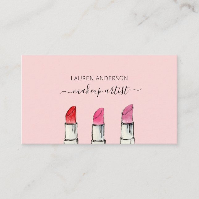 Watercolor Lipstick Makeup artist Business Card (Front)
