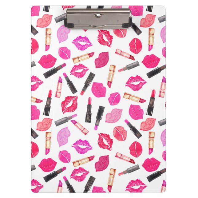Watercolor Lipstick Pattern Makeup Artist Clipboard (Front)
