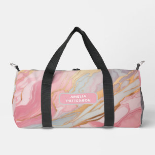 Watercolor Liquid Marble Pattern Personalised Name Duffle Bag