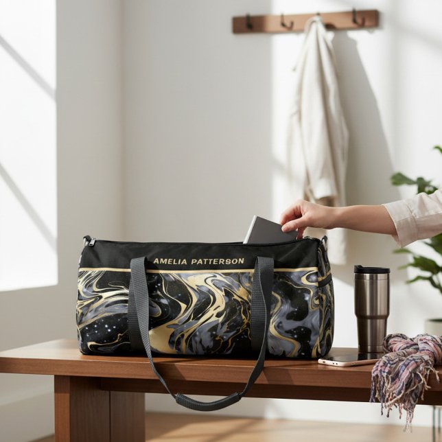 Watercolor Liquid Marble Pattern Personalised Name Duffle Bag (Creator Uploaded)
