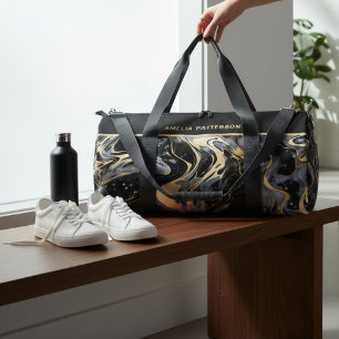 Watercolor Liquid Marble Pattern Personalised Name Duffle Bag