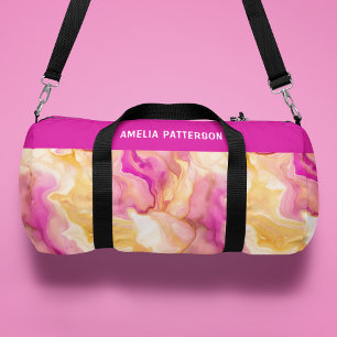Watercolor Liquid Marble Pattern Personalised Name Duffle Bag