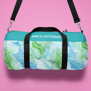 Watercolor Liquid Marble Pattern Personalised Name Duffle Bag