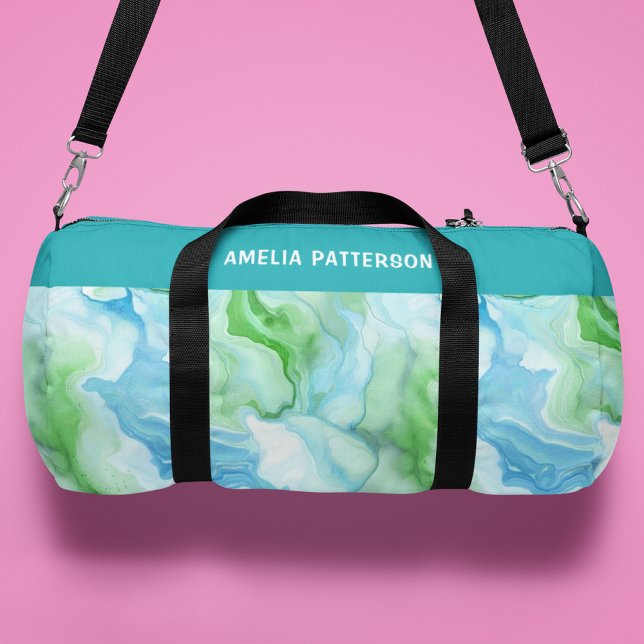 Watercolor Liquid Marble Pattern Personalised Name Duffle Bag (Creator Uploaded)