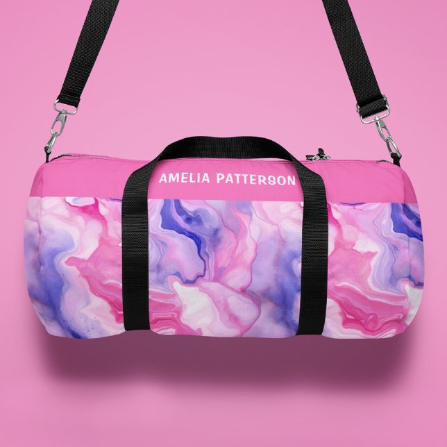 Watercolor Liquid Marble Pattern Personalised Name Duffle Bag (Creator Uploaded)