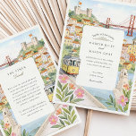 Watercolor Lisbon Wedding Invitation<br><div class="desc">This romantic watercolor wedding invitation captures the charm of Lisbon, Portugal with a stunning hand-painted view of the iconic 25 de Abril Bridge, São Jorge Castle, and the city's signature yellow tram. Colourful hillside houses in warm terracotta, golden ochre, and soft neutrals create a lively cityscape, while soft florals in...</div>