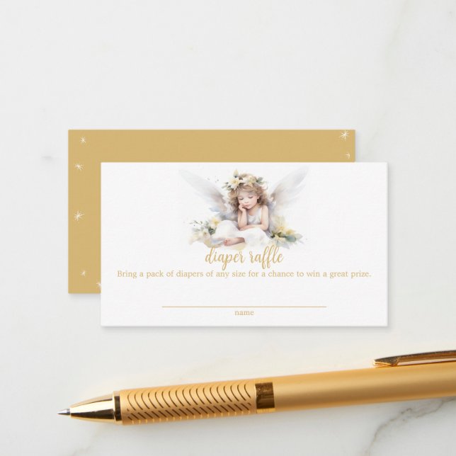 Watercolor Little Angel Baby Diaper Raffle Enclosure Card (Front/Back In Situ)