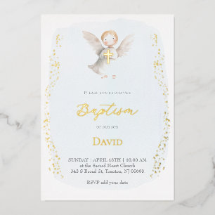 watercolor little angel Baptism baby boy