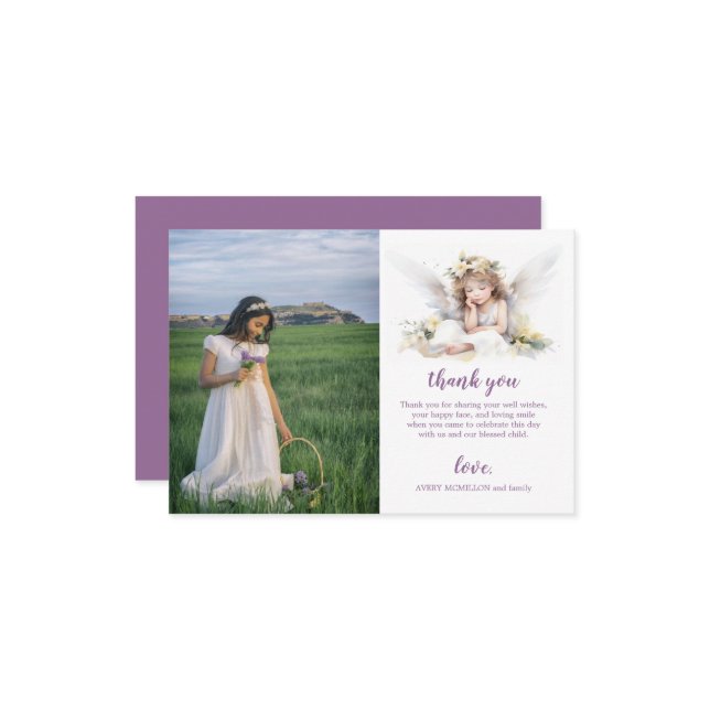 Watercolor Little Angle First Holy Communion Thank You Card (Front/Back In Situ)