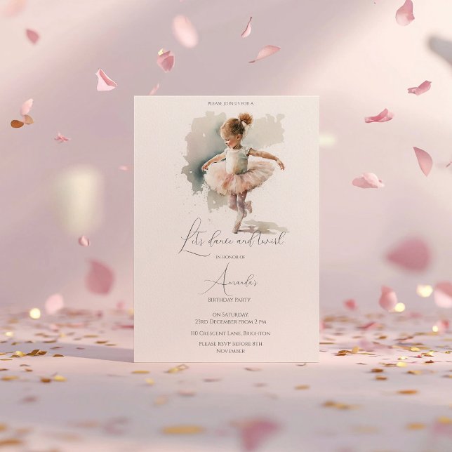Watercolor Little Ballerina Birthday Invitation (Creator Uploaded)