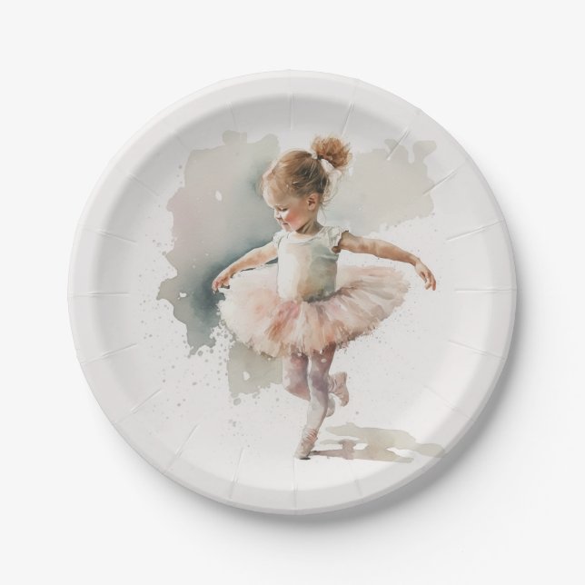 Watercolor Little Ballerina Paper Plates  (Front)