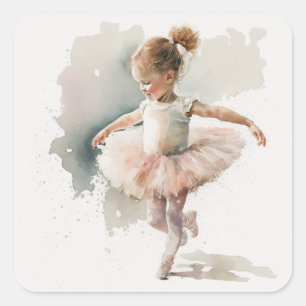 Watercolor Little Ballerina Square Sticker
