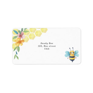 Watercolor little bee and honeycombs label