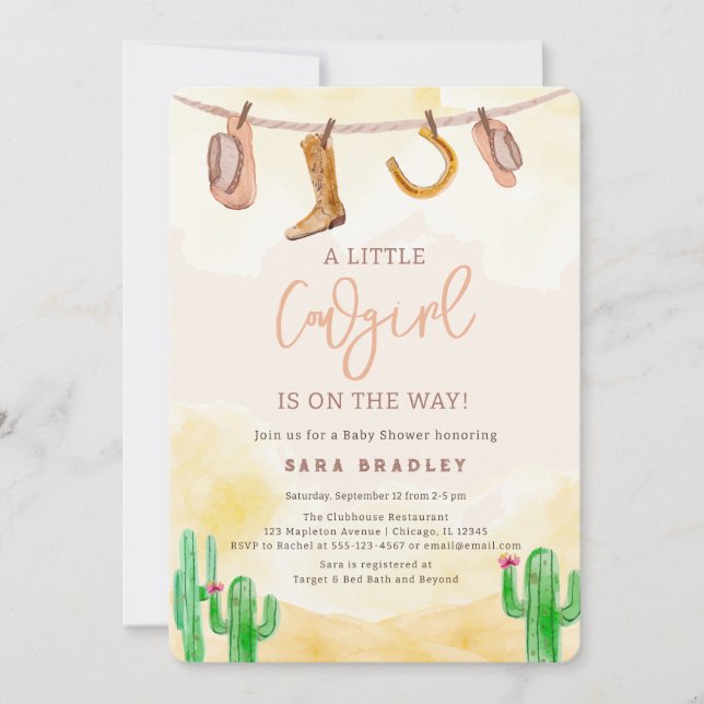 Watercolor Little Cowgirl Western Baby Shower Invitation (Front)