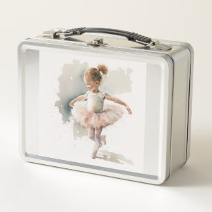watercolor little,cute ballerina in a pink dress metal lunch box