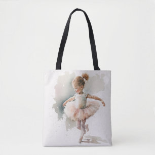 watercolor little,cute ballerina in a pink dress tote bag
