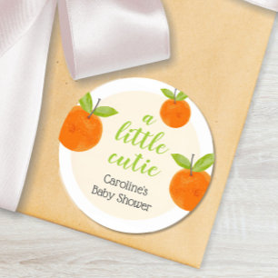 Watercolor Little Cutie Orange Baby Shower Classic Round Sticker