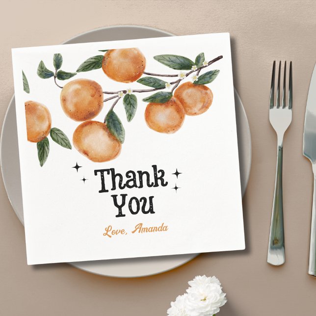 Watercolor Little Cutie Orange Citrus Thank You Napkin (Creator Uploaded)