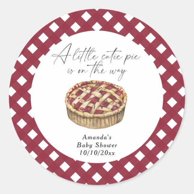Watercolor little cutie pie baby shower classic round sticker (Front)