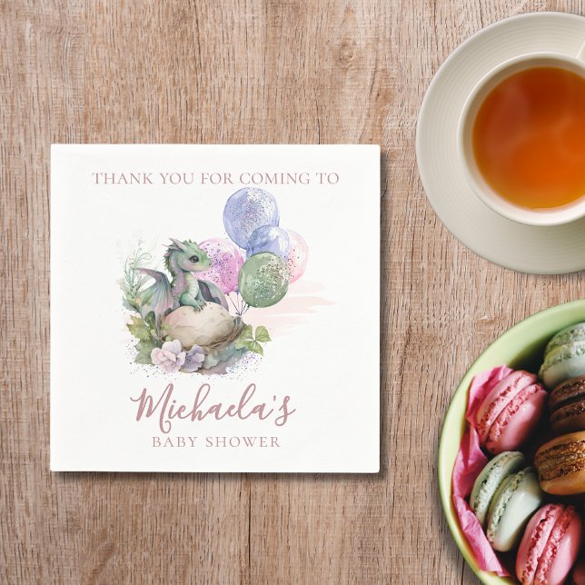 Watercolor Little Dragon Baby Shower Thank You Napkin (Creator Uploaded)