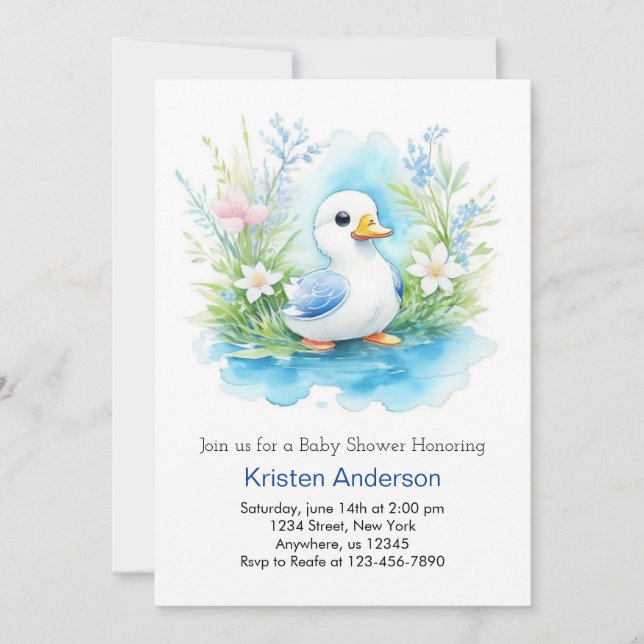 Watercolor Little Duck Boy Baby Shower Invitation (Front)