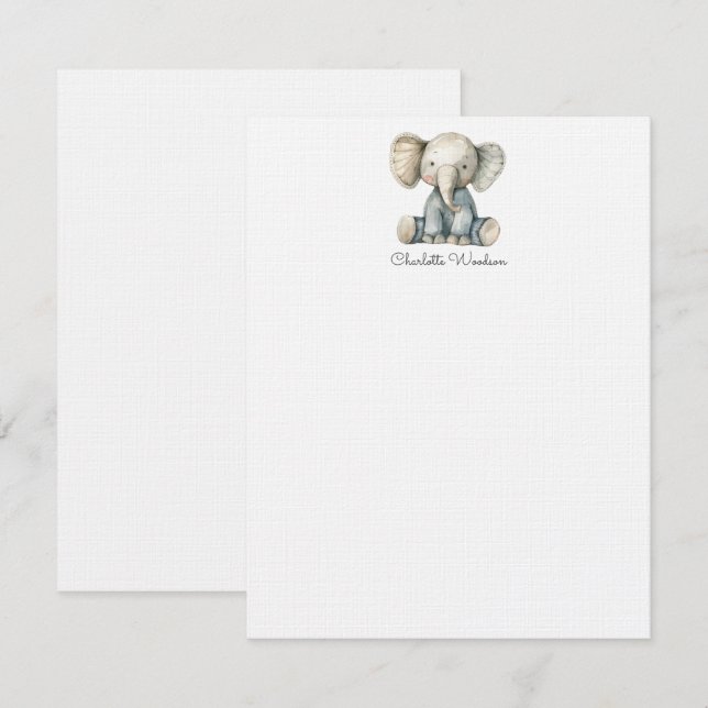 Watercolor Little Elephant Personalised Card (Front/Back)