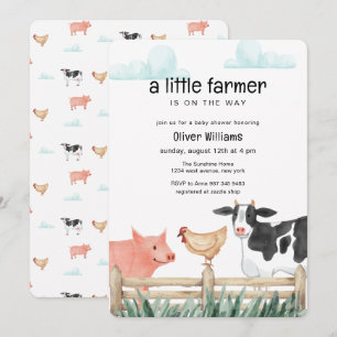 Watercolor Little Farmer Animals Baby Shower   Invitation