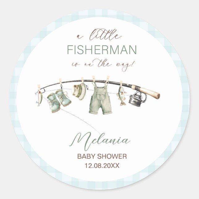    Watercolor Little Fisherman  baby shower Classic Round Sticker (Front)