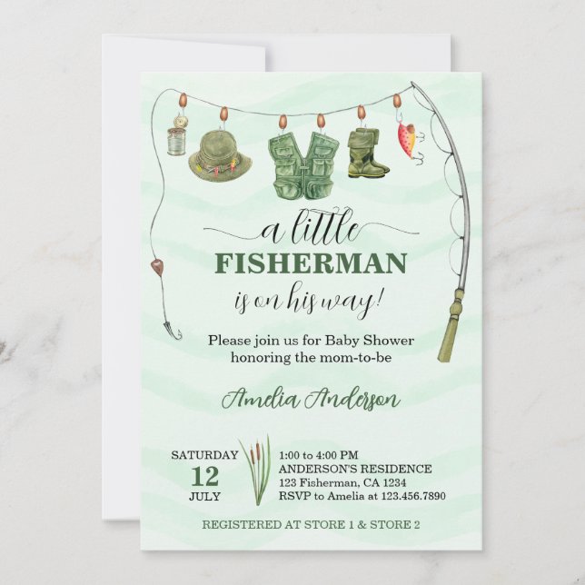 Watercolor Little Fisherman Fishing Baby Shower Invitation (Front)