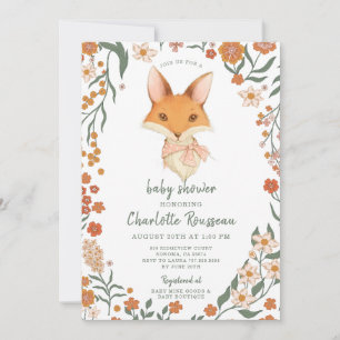 Watercolor Little Fox Floral Girl Baby Shower  Invitation