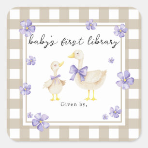 Watercolor Little Goose Baby's first library Square Sticker