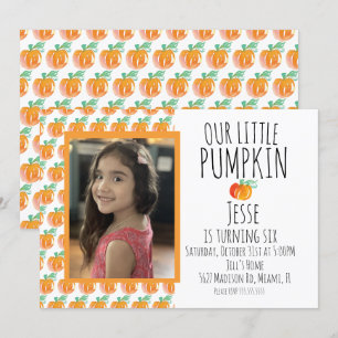 Watercolor Little Halloween Pumpkin Photo Invitation