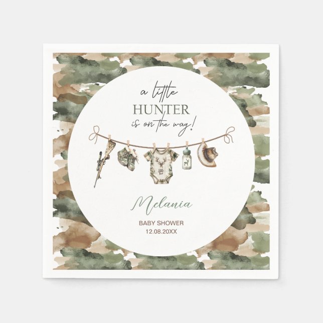    Watercolor Little Hunter  baby shower Napkin (Front)