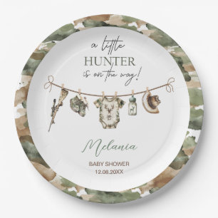 Watercolor Little Hunter baby shower Paper Plate