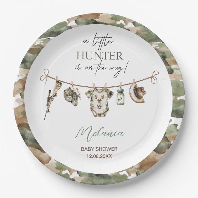    Watercolor Little Hunter  baby shower Paper Plate (Front)