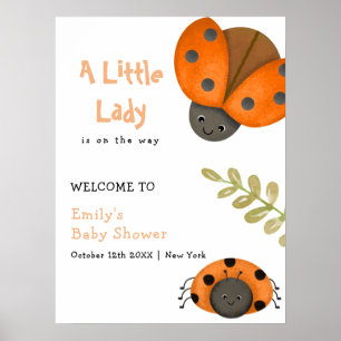 Watercolor Little Ladybug Baby Shower Welcome Poster