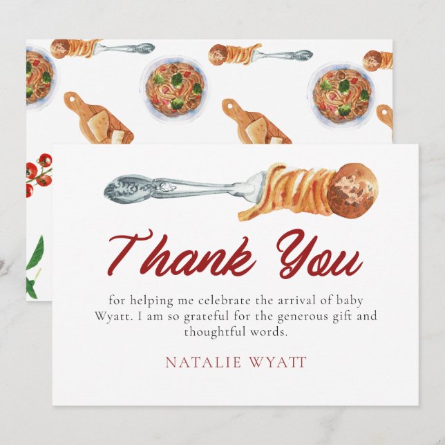 Watercolor Little Meatball Italian Thank You Card (Front/Back)
