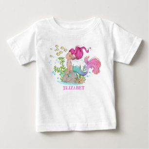 Watercolor Little Mermaid Birthday Baby T-Shirt