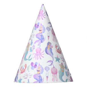 Watercolor Little Mermaid Magical Birthday Party Hat