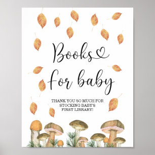 Watercolor little mushroom, fall books for baby poster