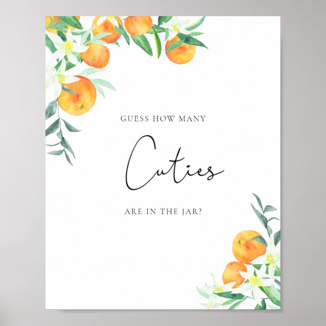 Watercolor little oranges, guess how many cuties poster (Front)