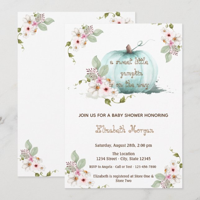 Watercolor Little Pampkin, Autumn Baby Shower  Invitation (Front/Back)