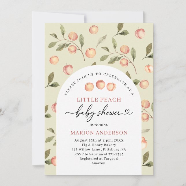Watercolor Little Peach Baby shower  Invitation (Front)