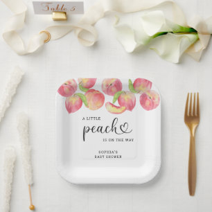 Watercolor Little peach is on the way baby shower  Paper Plate