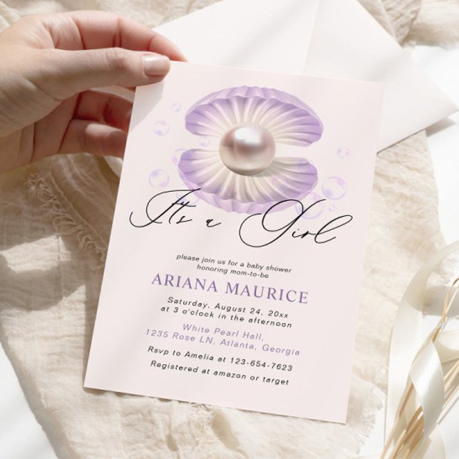 Watercolor Little Pearl Its a Girl Baby Shower Invitation (Creator Uploaded)