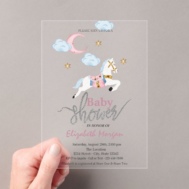 Watercolor Little Pony Pink Baby Shower Acrylic Invitations (Insitu (Handheld))