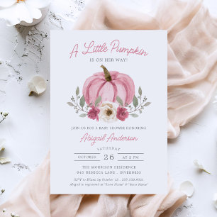Watercolor Little Pumpkin Baby Shower Dusty Rose Invitation