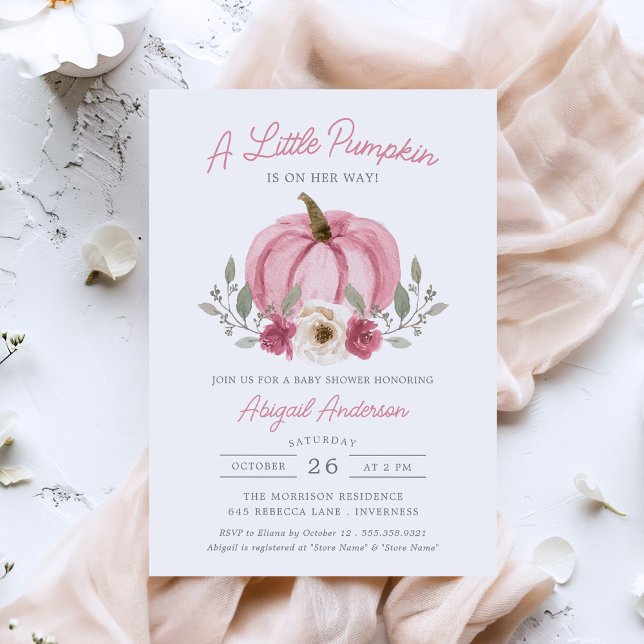 Watercolor Little Pumpkin Baby Shower Dusty Rose Invitation (Creator Uploaded)