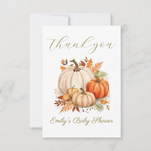 Watercolor Little Pumpkin Baby Shower Flat Thank You Card