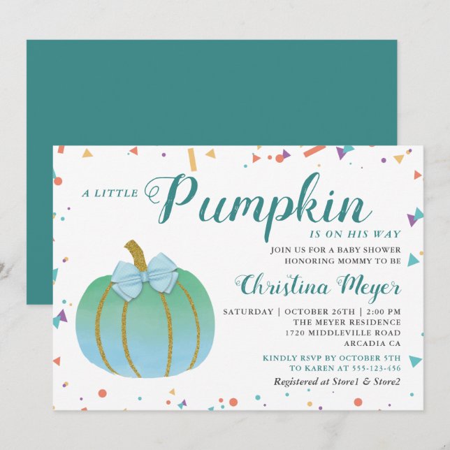 Watercolor Little Pumpkin Baby Shower Invitation (Front/Back)